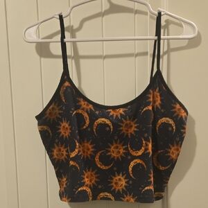 ROMWE Celestial Black and Orange Crop Top